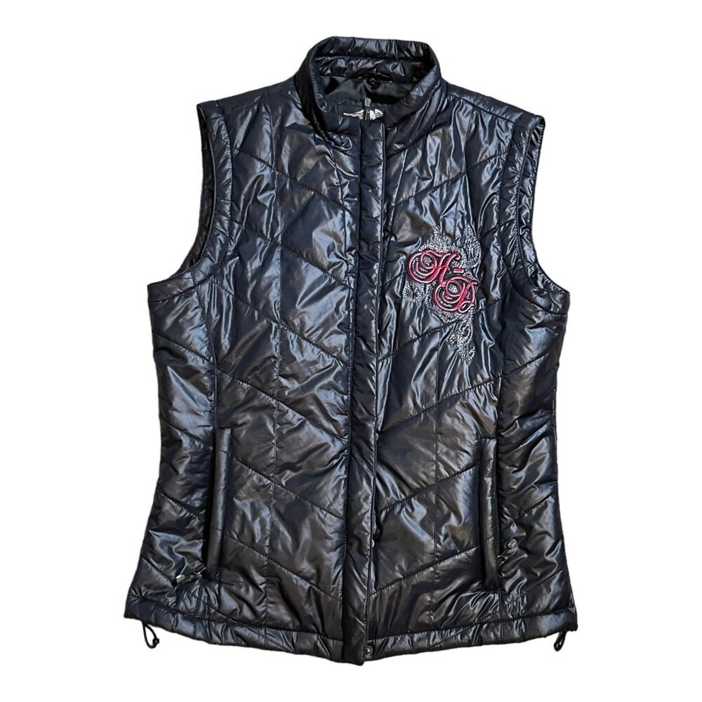 Harley‎ Davidson Womens Puffer Vest Black And Pink Small